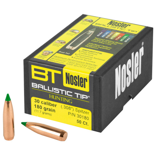 Nosler Ballistic Tip 30 Caliber 180 Grain Bullets (50 Count)