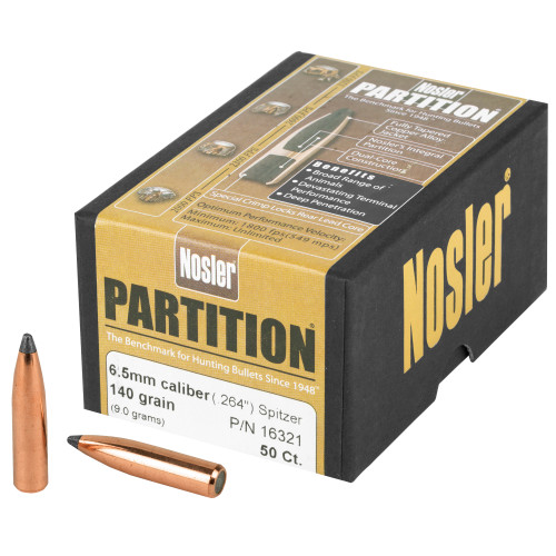 Nosler 6.5mm 140 Grain Partition Bullet - Lead and Copper Construction, 50 Count