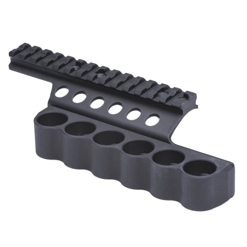 Mesa Tactical SureShell Aluminum Shotshell Carrier with Rail – 6-12 Gauge Side Saddle, Black (Part #92010)
