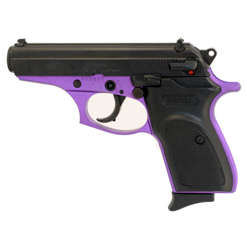 Bersa Thunder Model T380PRP8 380 ACP Compact Semi-Automatic Pistol with Fixed Sights in Black and Purple