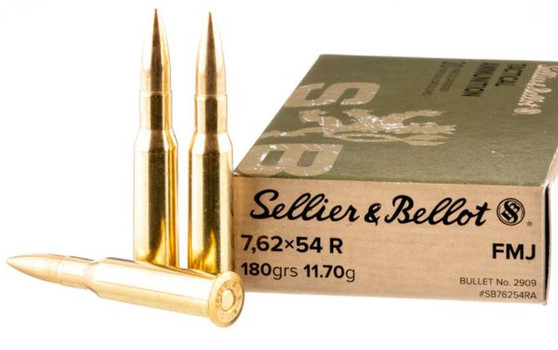 Sellier & Bellot Tactical Ammunition, 7.62x54mmR, 180 Grain, FMJ, 20 Rounds