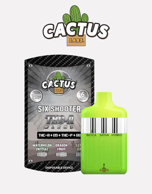 Cactus Labs 6000MG Six Shooter 3-in-1 Disposable | THC-A Blend | Watermelon Zkittlez (Indica) + Dragon Fruit (Hybrid) + Lemon Cake (Sativa) by Cactus Labs 