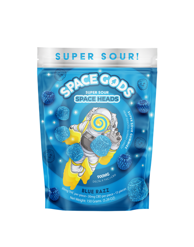 900MG Super Sour Gummies | Delta 9 + CBD| Blue Razz by Space Gods