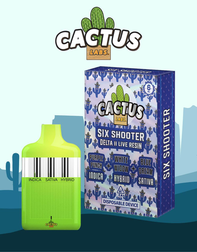 Cactus Labs 6000MG Six Shooter 3-in-1 Disposable | Delta 11 | Purple Punch (Indica) + White Widow (Hybrid) + Blue Dream (Sativa) by Cactus Labs 