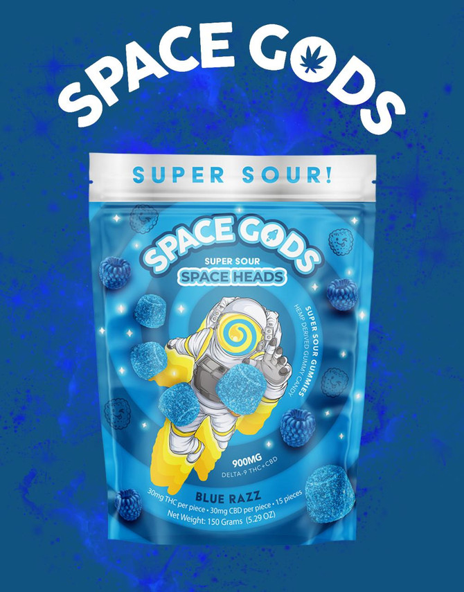 Space Gods 900MG Super Sour Gummies | Delta 9 + CBD| Blue Razz by Space Gods 