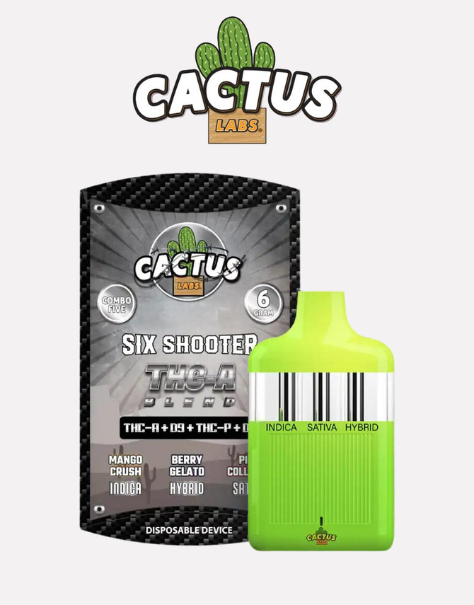 Cactus Labs 6000MG Six Shooter 3-in-1 Disposable | THC-A Blend | Mango Crush (Indica) + Berry Gelato (Hybrid) + Pina Collision (Sativa) by Cactus Labs 