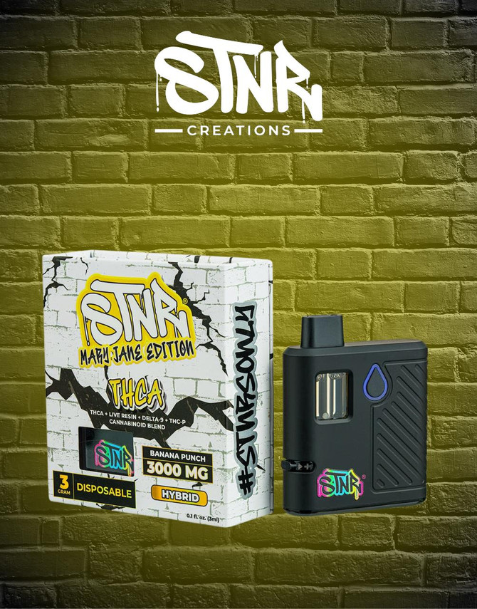 STNR Creations 3G Disposable |THC-A + Live Resin + Delta 9 + THC-P Mary Jane Edition | Banana Punch (Hybrid) by STNR Creations 