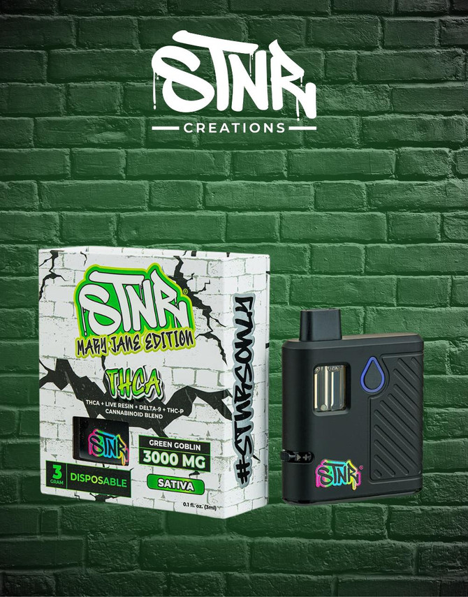 STNR Creations 3G Disposable |THC-A + Live Resin + Delta 9 + THC-P Mary Jane Edition | Green Goblin (Sativa) by STNR Creations 