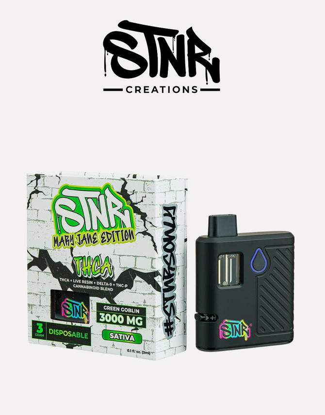 STNR Creations 3G Disposable |THC-A + Live Resin + Delta 9 + THC-P Mary Jane Edition | Green Goblin (Sativa) by STNR Creations 