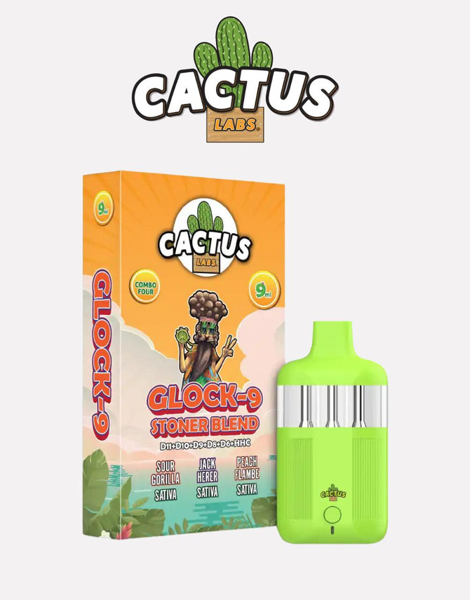Cactus Labs 9G Glock-9 Disposable | Stoner Blend | Combo Four:  Sour Gorilla (Sativa) | Jack Herer (Sativa) | Peach Flambe (Sativa) by Cactus Labs 