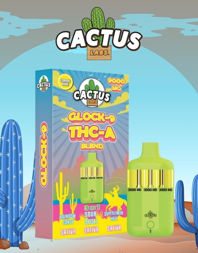 Cactus Labs 9G Glock-9 Disposable | THC-A Blend | Combo 9:  Rainbow Candy (Sativa), Sour Diesel (Sativa), Superlemon Haze (Sativa) by Cactus Labs 
