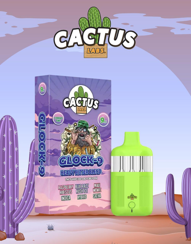 Cactus Labs 9G Glock-9 Disposable | Heavy Hitter Blend | Combo One Raspberry Hibiscus (Indica), Blue Razz Kush Ice (Hybrid), Maui Wowie (Sativa) by Cactus Labs 