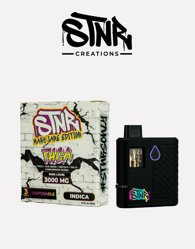 STNR Creations 3G Disposable |THC-A + Live Resin + Delta 9 + THC-P Mary Jane Edition | King Louis (Indica) by STNR Creations 