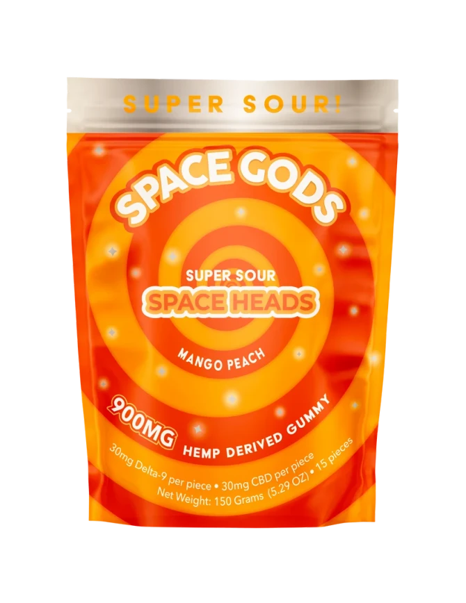 900MG Super Sour Gummies | Delta 9 + CBD| Mango Peach  by Space Gods