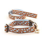 Polka Paws--Light Blue on Brown (Wide Harness)