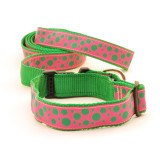 Polka Paws -- Green on Pink (Collars & Martingales)