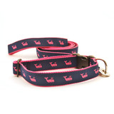 Whale--Pink on Navy (Narrow Harness)