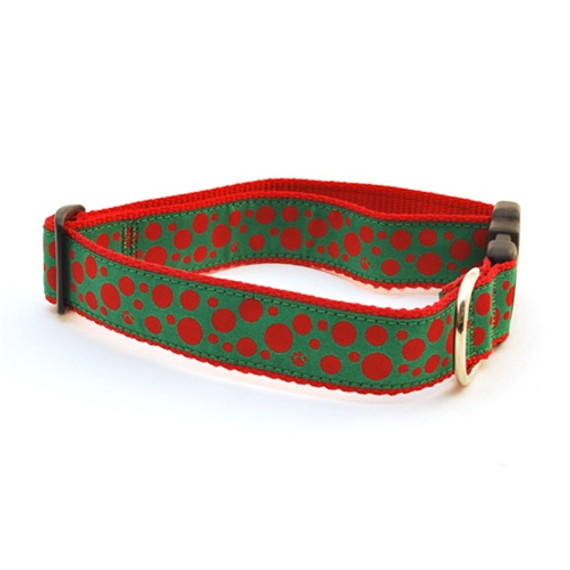 Polka Paws--Red on Green (Wide Harness)