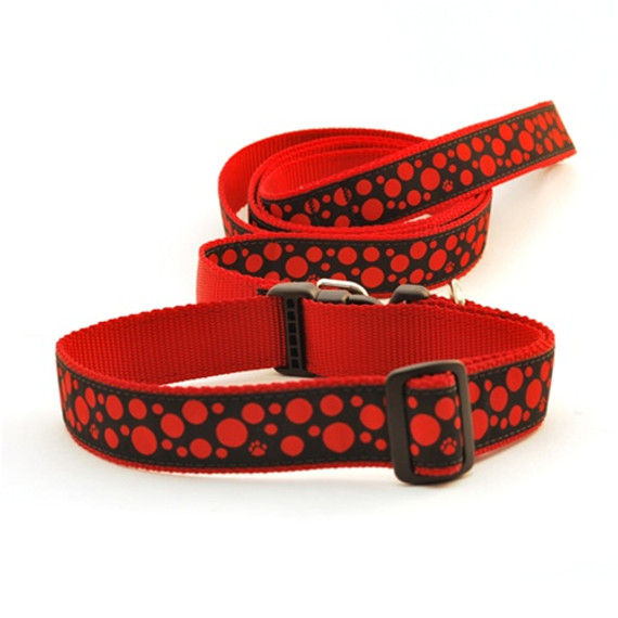 Polka Paws--Red on Black (Leashes)