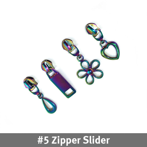 #5 Non-Locking Zipper Slider Iridescent Rainbow