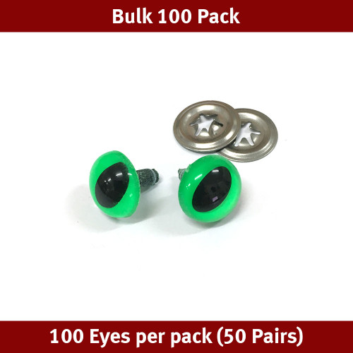 Toy Eyes Cat - 12mm Luminous Green - Bulk 100 Pack (50 Pairs)