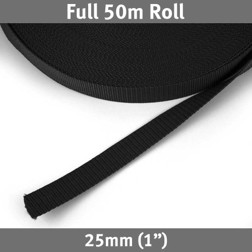 Polypropylene Webbing 25mm (1") Black 50m Roll