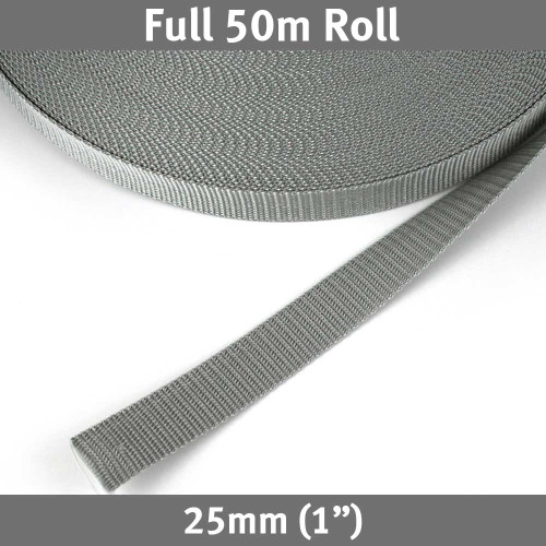 Polypropylene Webbing 25mm (1") Grey 50m Roll