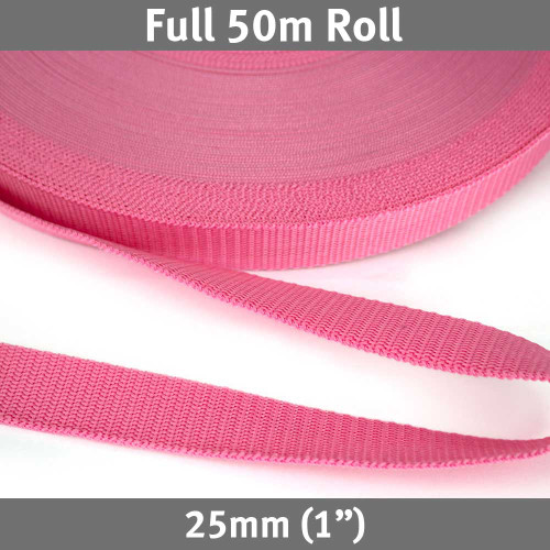 Polypropylene Webbing 25mm (1") Pink 50m Roll
