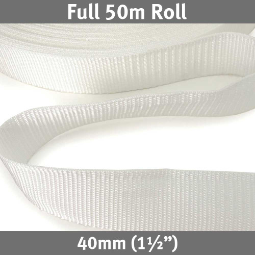 Polypropylene Webbing 40mm (1-1/2") White 50m Roll