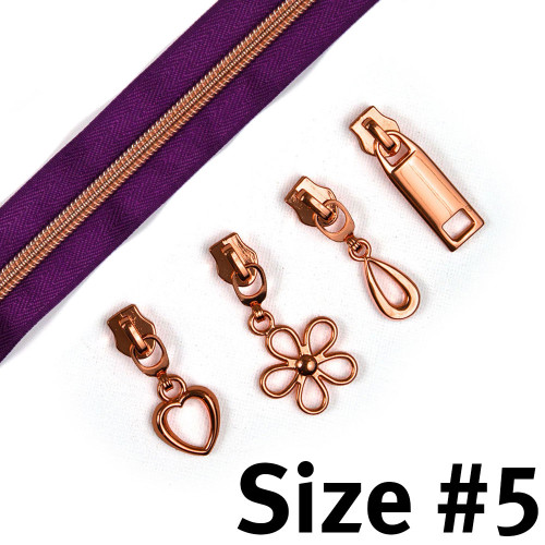 #5 Handbag Zipper Mulberry 3m (118") Rose Gold w/8 pulls