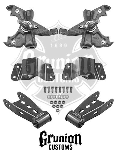 GMC C1500 2/4" Lowering Kit, Front Drop Spindles, Rear Shackles, 
Rear Drop Hangers