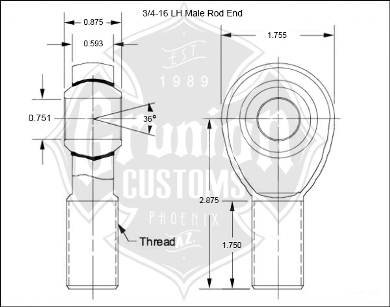 3/4-16 Heim Joint Rod End CHROMOLY w/ Jam Nuts 2 Left Hand Male Thread