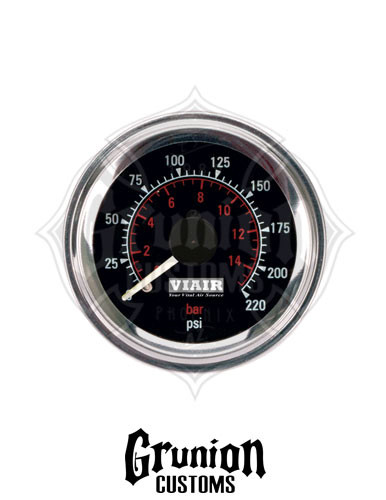 Viair Air Pressure Gauge 2" BLACK Dual Needle Air Ride Suspension 220 PSI 90080