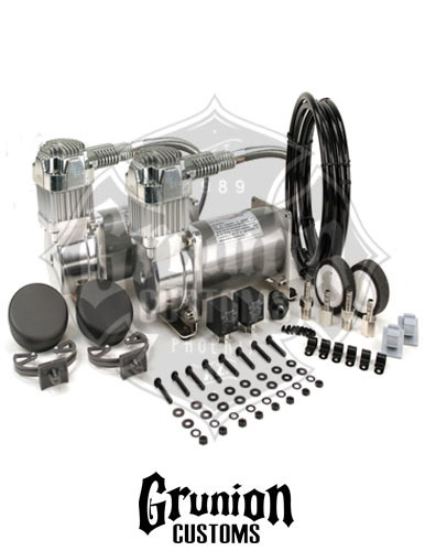 Viair 380C Pewter Dual Pack Compressor Kit 200 PSI Air Bag Ride Train Horns 38002