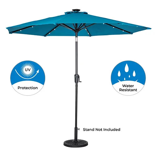 Sun-Ray 9' Round Solar Lighted Umbrella - Aluminum - 8Rib-Teal