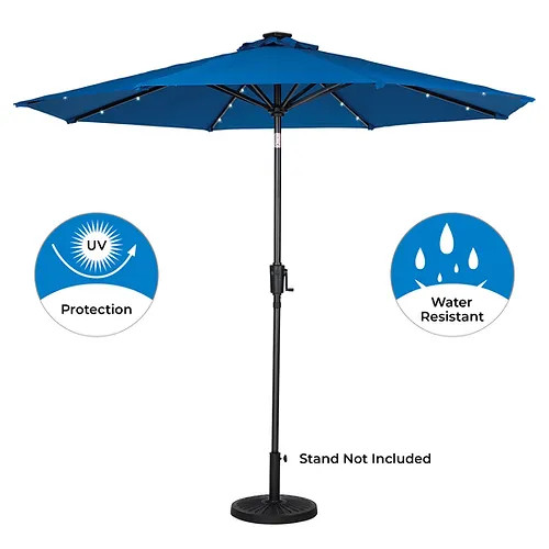 Sun-Ray 9' Round Solar Lighted Umbrella - Aluminum - 8Rib-Navy