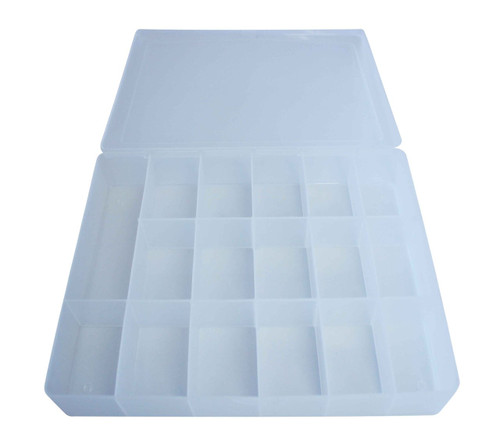 Rectangular plastic see-through box with 17 divisions, perfect for organizing, especially nail art.