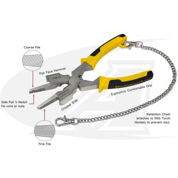 StrongHand Tools Multi-Functional MIG Pliers w/ Hammer & Leash Chain 