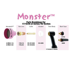 Arc-Zone Pro Monster24 Gas Lens Kit: 17, 18, 26 & 3 Series, Buy 2 Cups & SAVE 