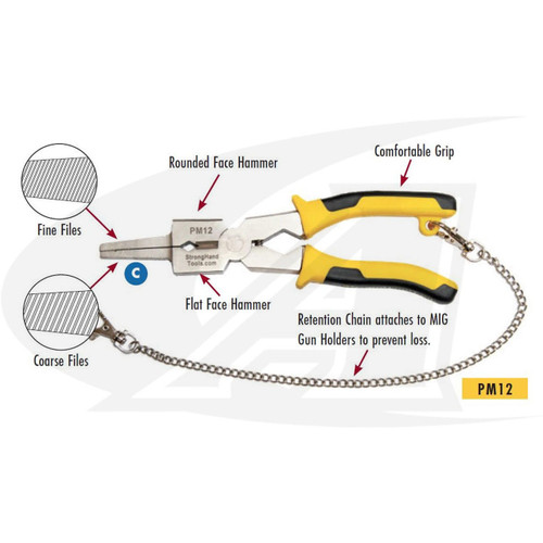 StrongHand Tools Premium MIG Pliers w/ Hammer & Leash Chain 