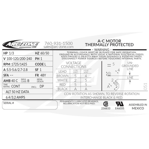 Arc-Zone Pro Water-Cooler Motor 115 US - 230 EU VAC 