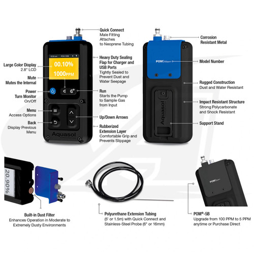 Aquasol Corporation Aquasol POM®-100B Programmable Handheld Precise Digital Oxygen Monitor & Accessories Kit 