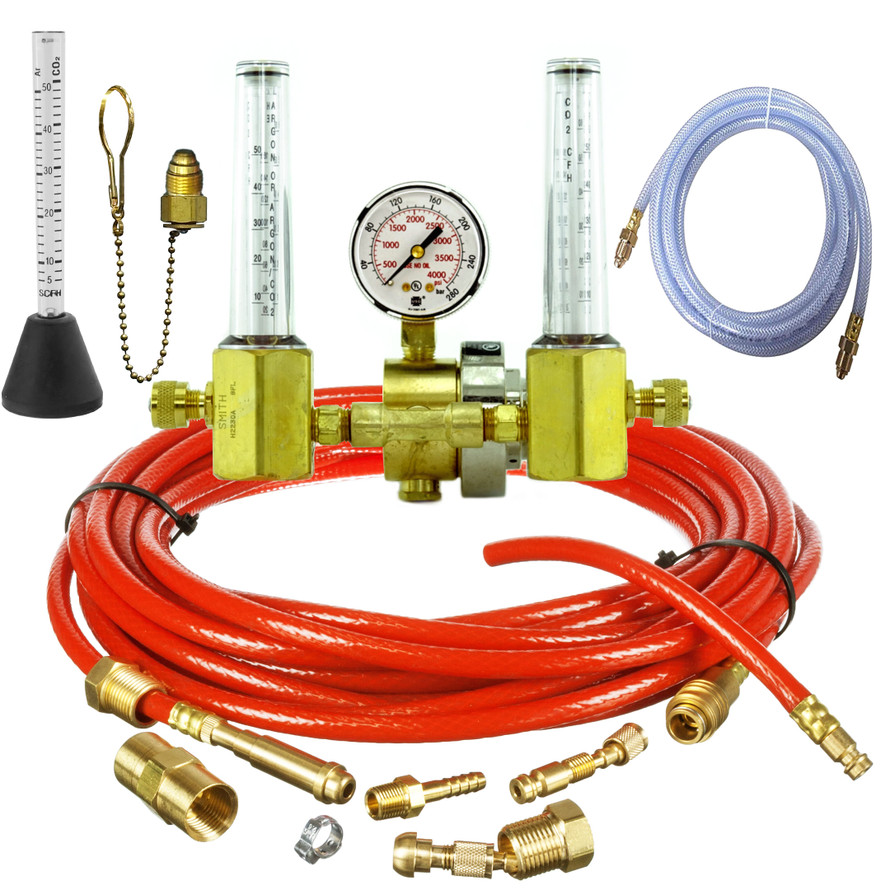 Dual Argon/Helium/Co2 Flowmeter Regulator w/Gas Hose