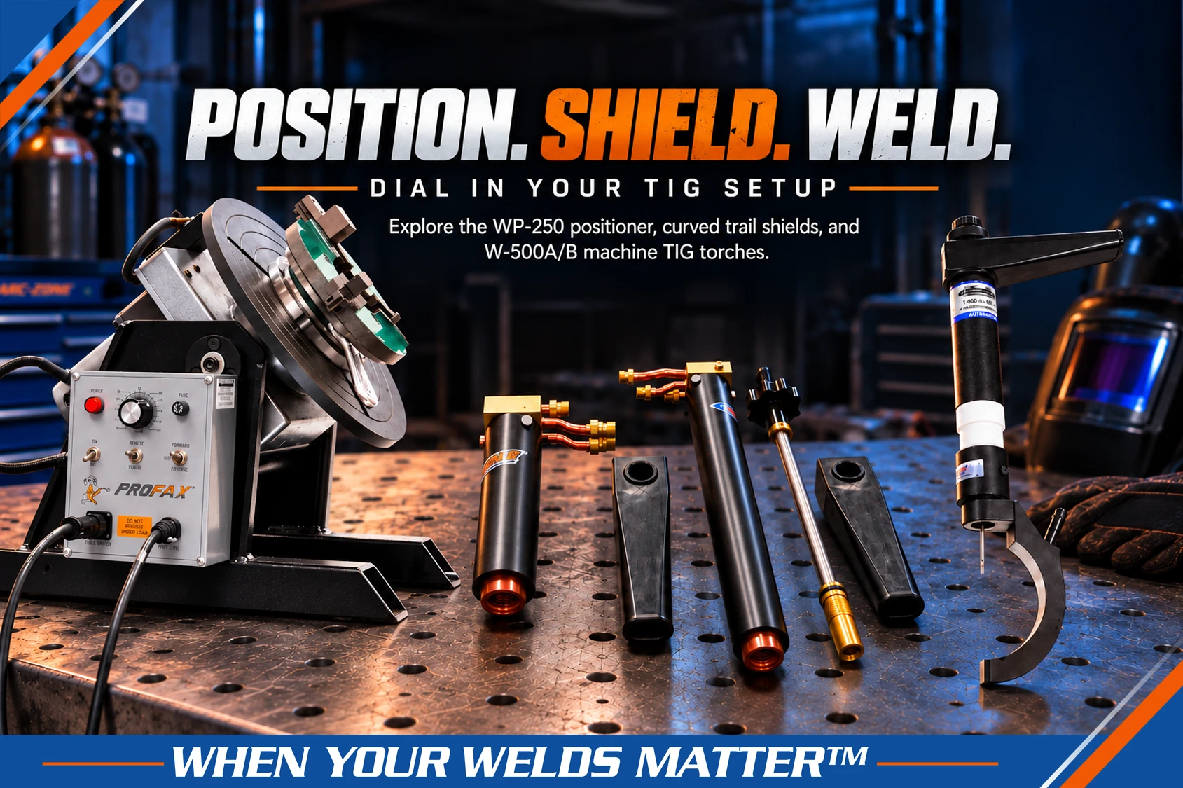 PROFAX WP-250 welding positioner shown with optional chuck
