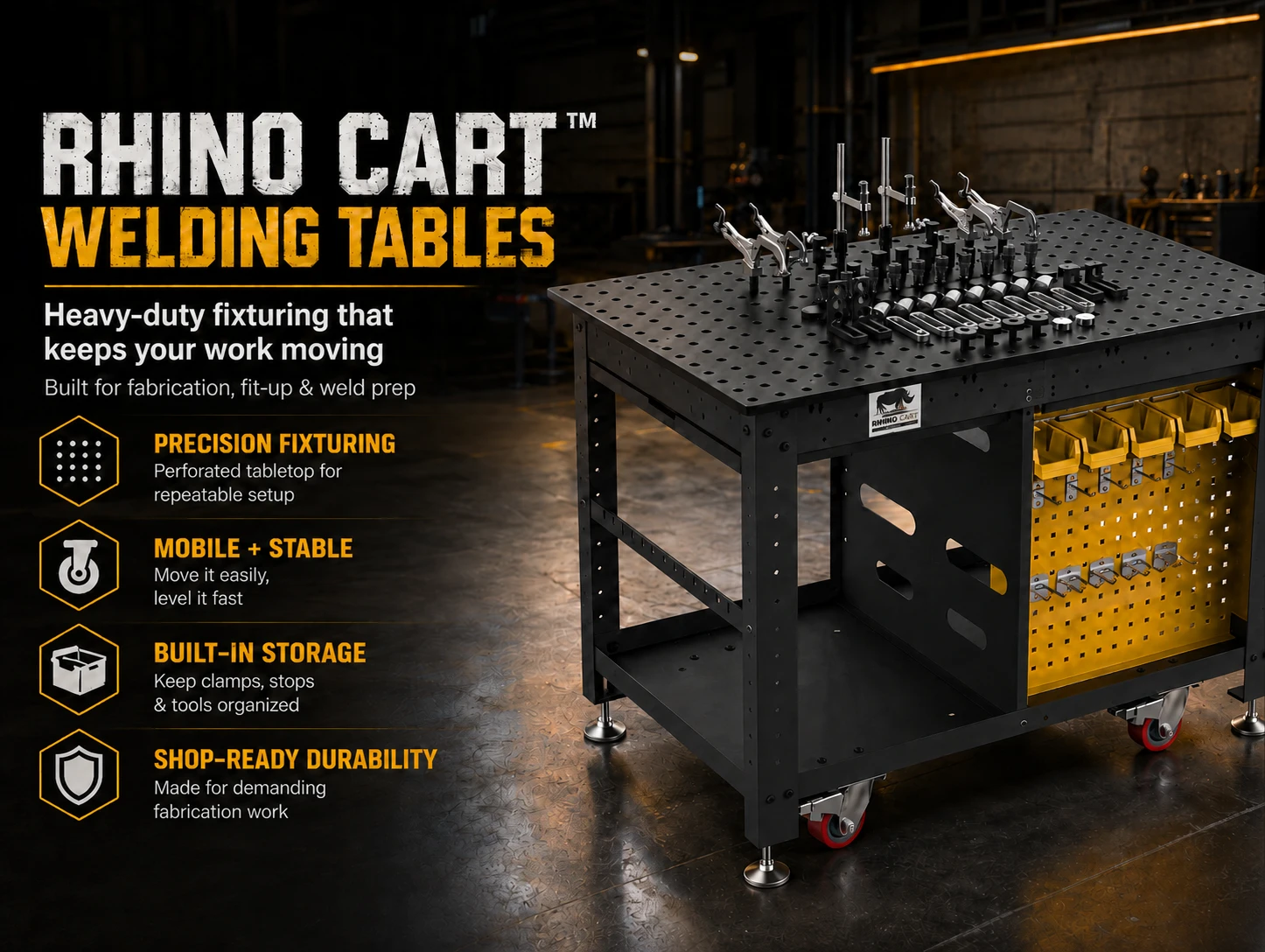 RhinoCart welding and fixturing station options