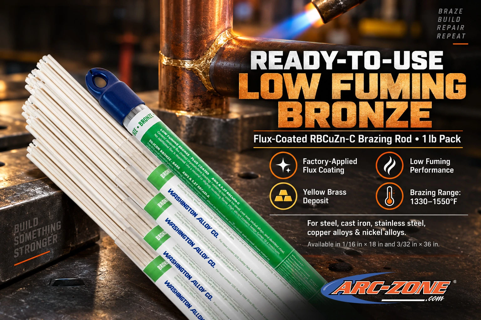 Flux-Coated Low Fuming Bronze Brazing Rod RBCuZn-C