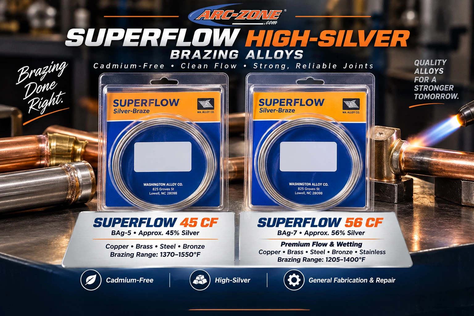 SuperFlow High-Silver Brazing Alloys 56 CF and 45 CF