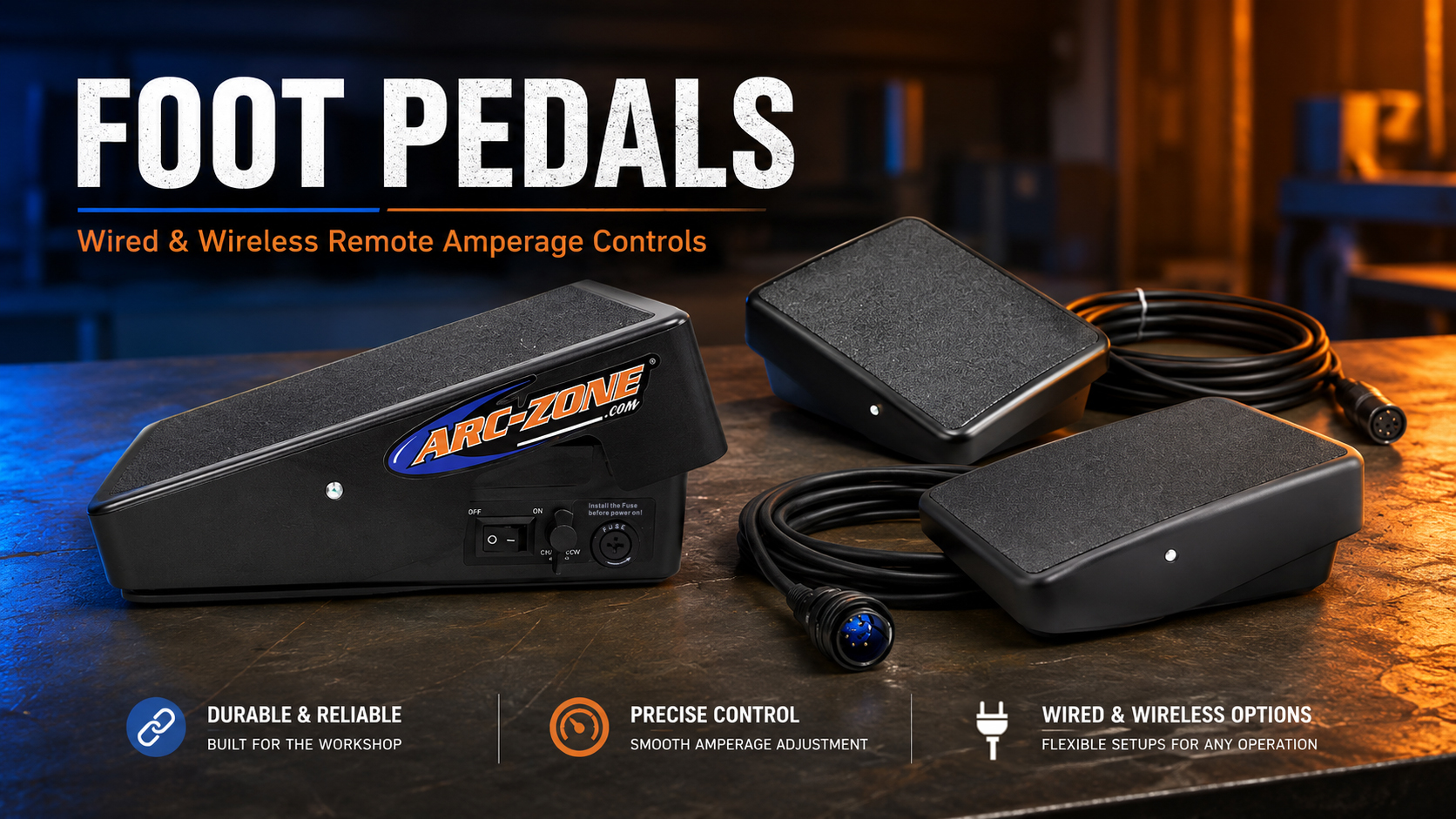 Wired and wireless TIG foot pedal controls