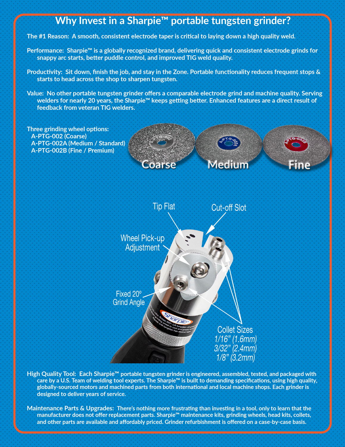 Sharpie Handheld Tungsten Grinder - Preset Grind Angle