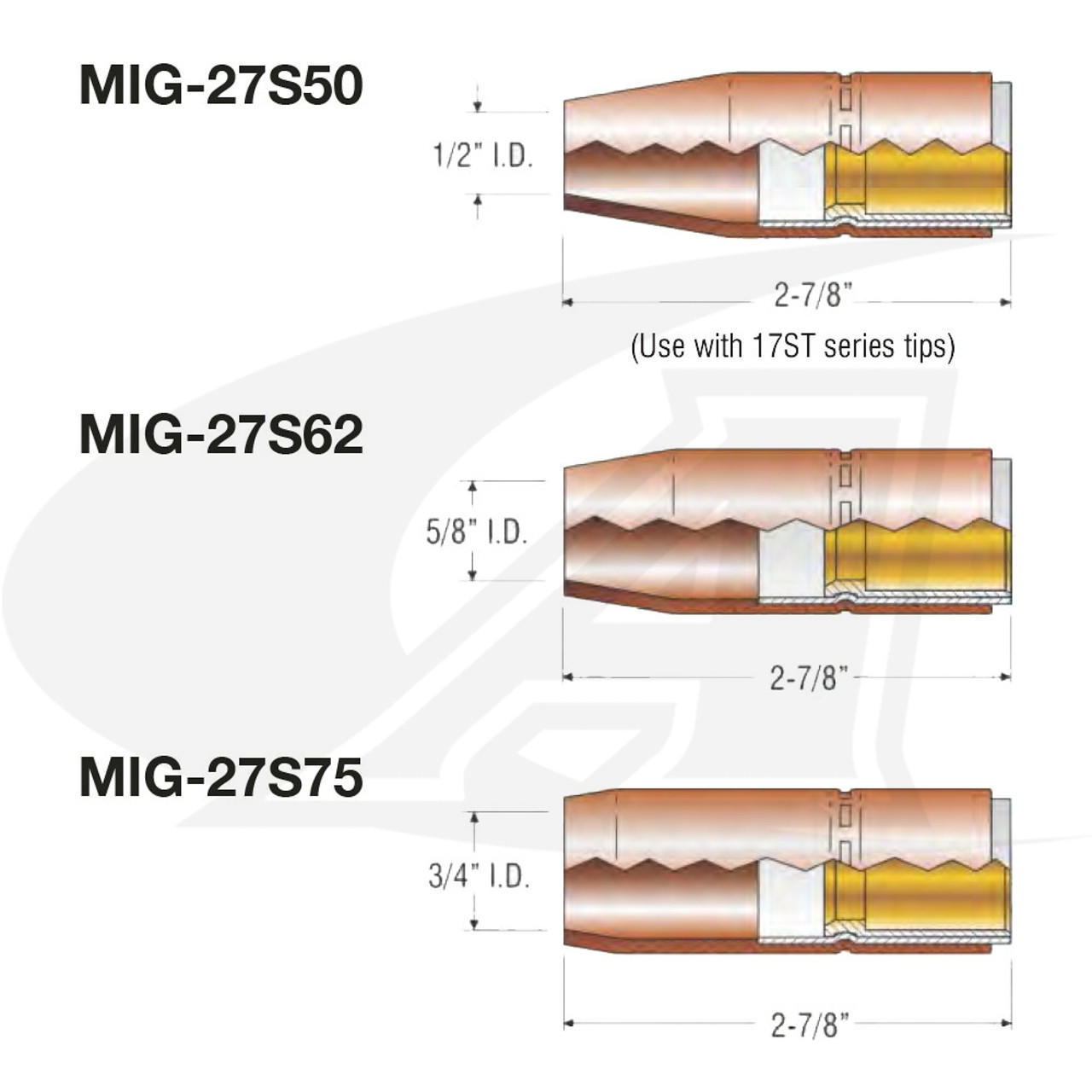 Heavy Duty MIG Nozzle - Thread-On TWECO Style, Use With 17ST